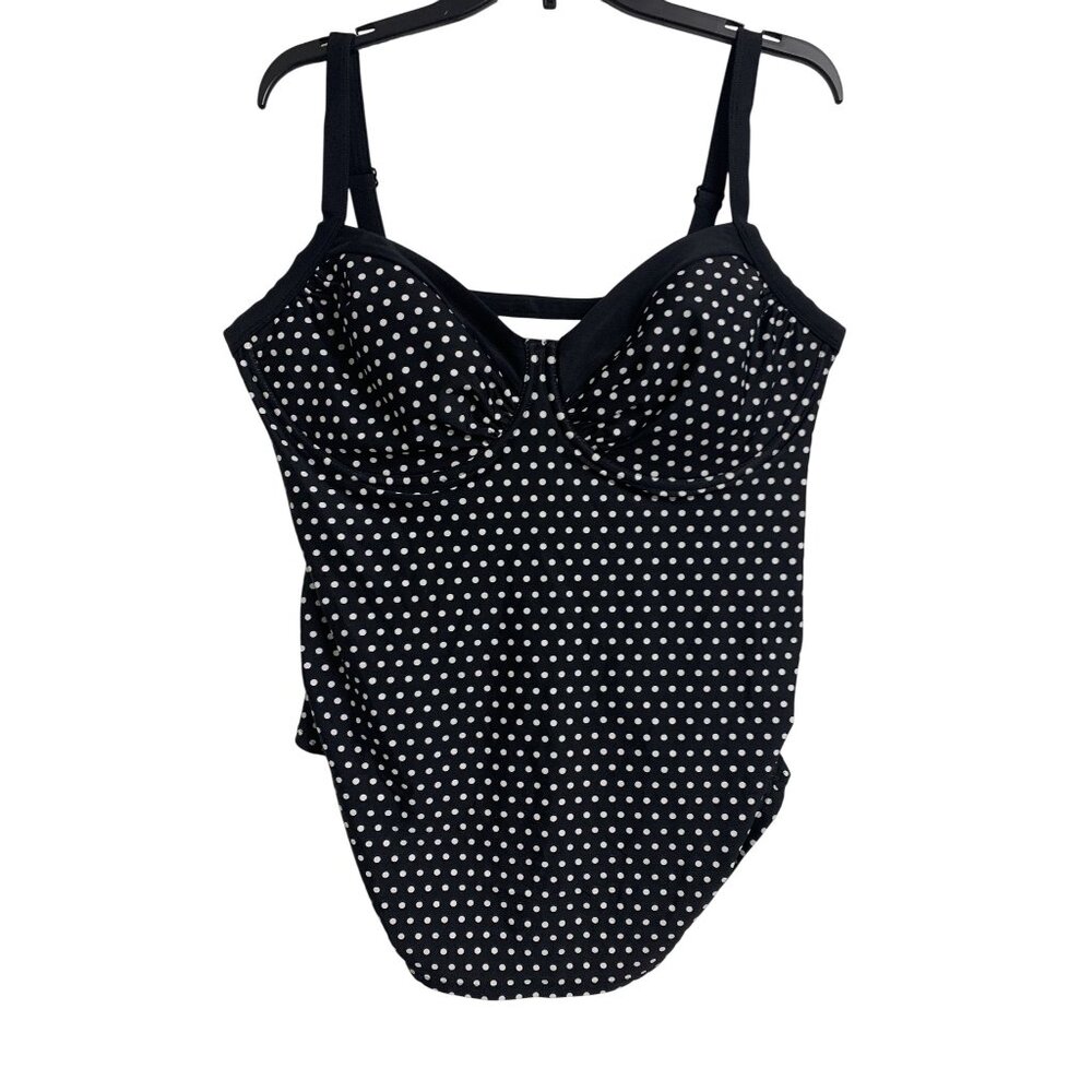 Pure Energy Polka Dot‎ Baby Doll Ruched Tankini Swim Top Size 18W